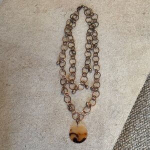 Brown Stone Pendant Multi-Chain bronze Necklace good condition